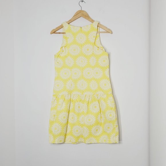 Tori Richard Yellow White Floral Fit & Flare Mini Dress Pocket Cotton Blend Sz 4 - Picture 3 of 13